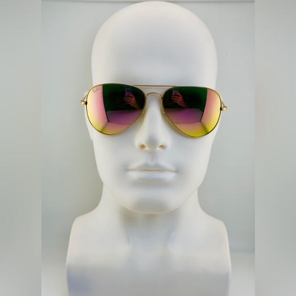 Ray-Ban Sunglasses Aviator Flash Lenses RB3025 Matte Gold Frame Yellow Lenses main image 13